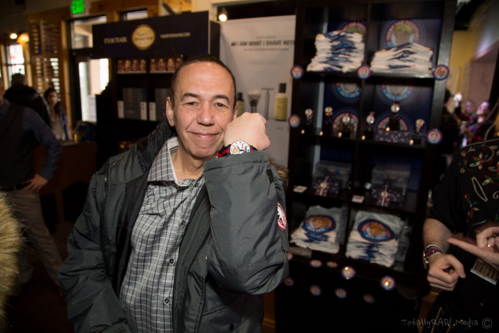 Gilbert Gottfried checks out Revolution Watches at the Sundance 2016 Toyota Mirai Music Lodge.