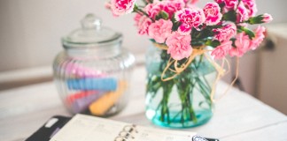 flowers desk office vintage