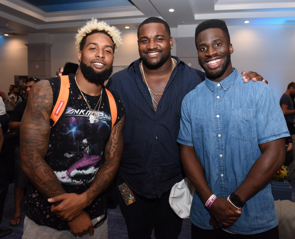 LOS ANGELES, CA - JULY 12: Odell Beckham Jr., Marcell Dareus and Prince Amukamara attend Cooper & GBK's 2016 Pre-ESPY Celebrity Lounge & Poker Tournament at The Line Hotel on July 12, 2016 in Los Angeles, California. (Photo by Vivien Killilea/Getty Images for GBK Productions )