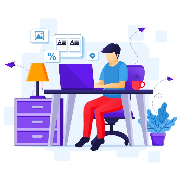 Work from home concept, A man work on laptop, stay at  home on q