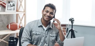 Happy Young Man Working from Home