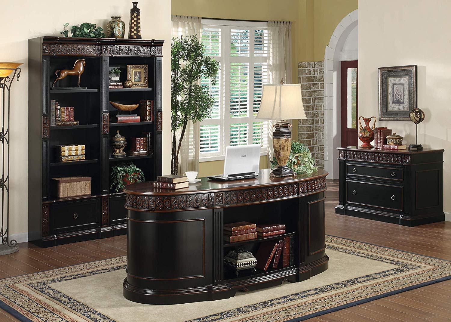 Roawn Oval Double Pedestal Executive desk Black and Chestnut
