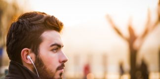 Man listening to music outside