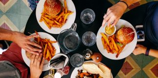 Plates of food on table