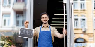 Florist with open sign