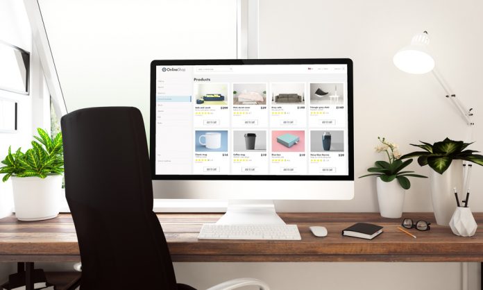 Online shop website on screen of laptop