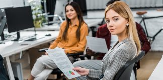 Stylish businesswomen in office