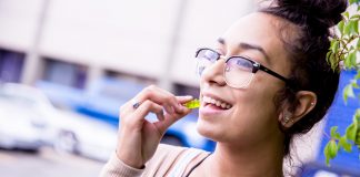 Woman eating CBD candy