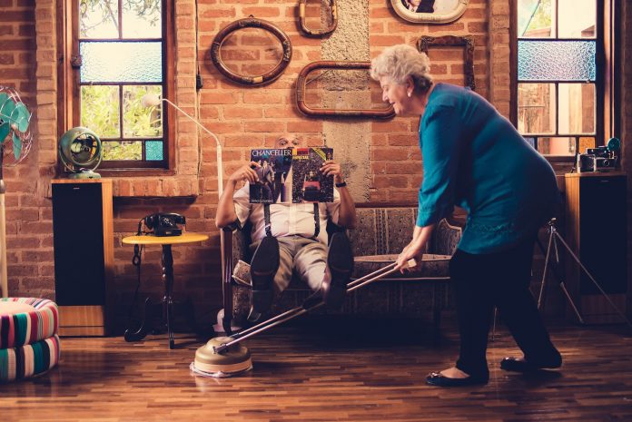 Woman mopping floor