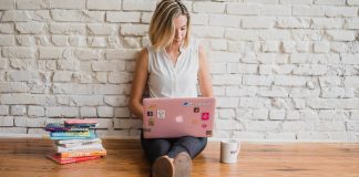 Woman working on laptop