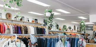 Clothing racks in thrift store