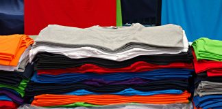 Stacks of colorful shirts