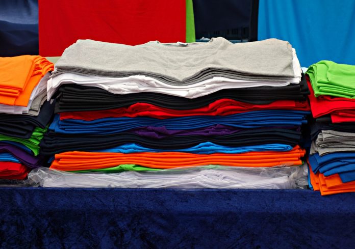 Stacks of colorful shirts
