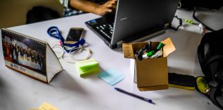 Messy office desk