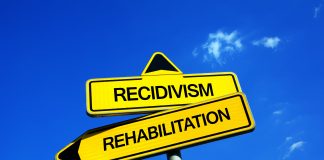 Recidivism or Rehabilitation, traffic sign with two options