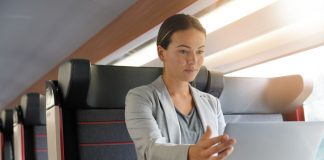 Businesswoman working on a train