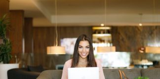 Woman working on laptop