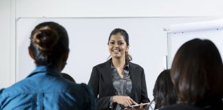 Businesswoman giving presentation