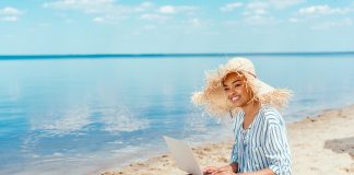 Entrepreneur working on a beach