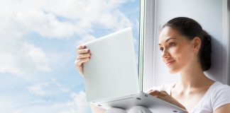 Woman working on a laptop