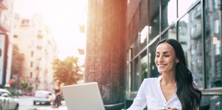 Woman working on laptop