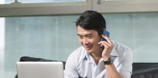 Businessman working on a laptop