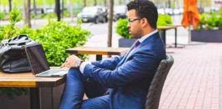 Businessman working outside