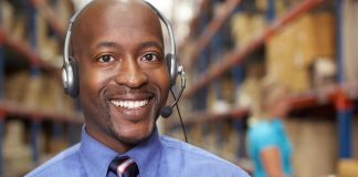 Man with Headset in Warehouse