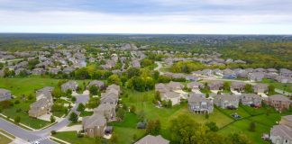 Aerial shot of neighborhood