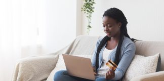 Woman making online purchase