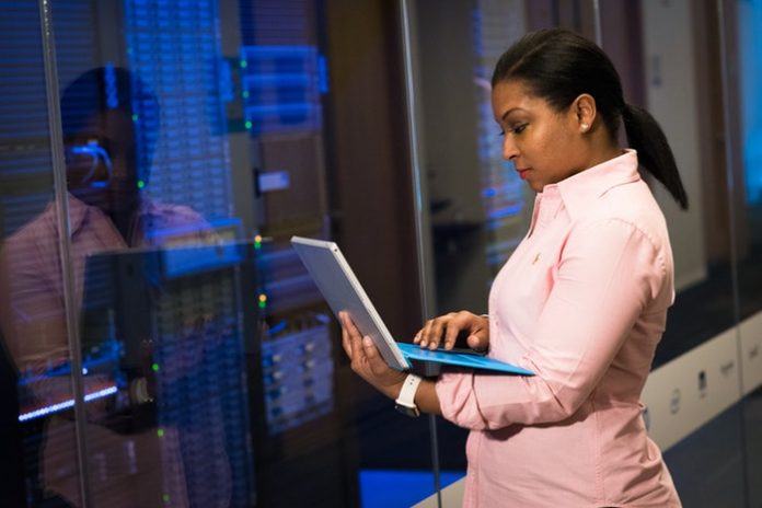 Woman in Front of Data Room