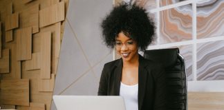 Woman working on laptop