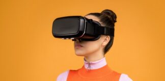 Woman wearing AR headset