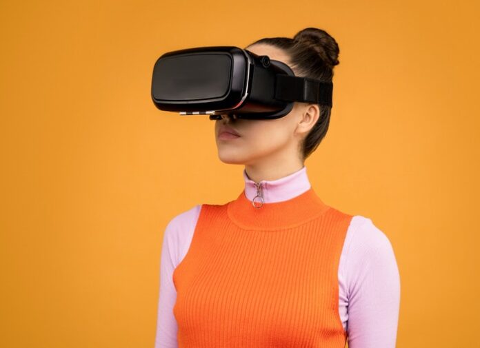 Woman wearing AR headset