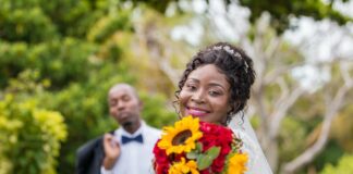 Bride and Groom at Modern Wedding