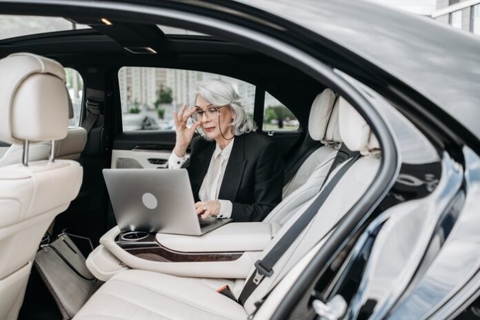 Business woman engaging in mobile working
