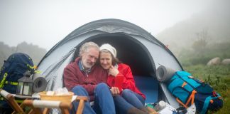 Elderly people tent camping