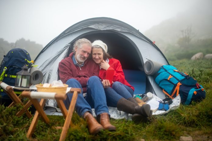 Elderly people tent camping