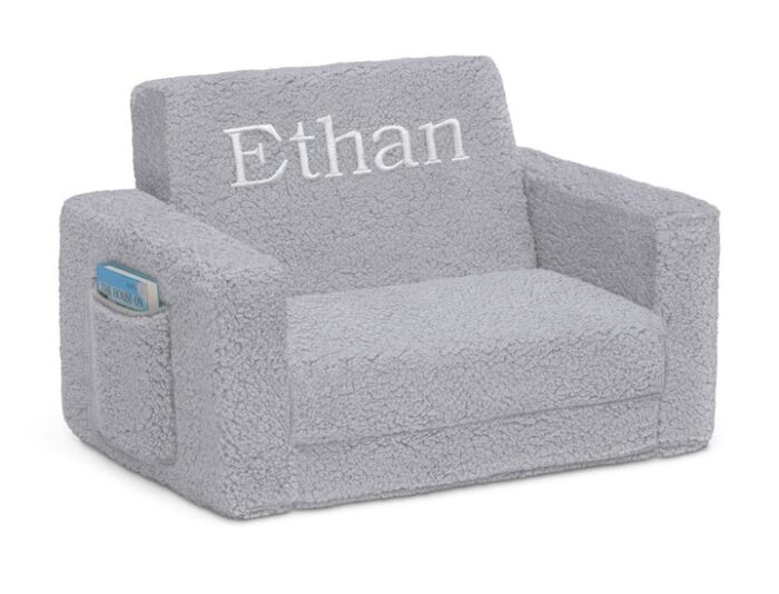 Delta Children’s Personalized Cozee Flip-Out Sherpa 2-in-1 Convertible Chair to Lounger for Kids
