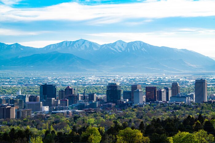 A picture of the skyline view of Salt Lake City, Utah. SLC is just 30 minutes north of Eagle Mountain, the growing Utah city that John Walden founded.