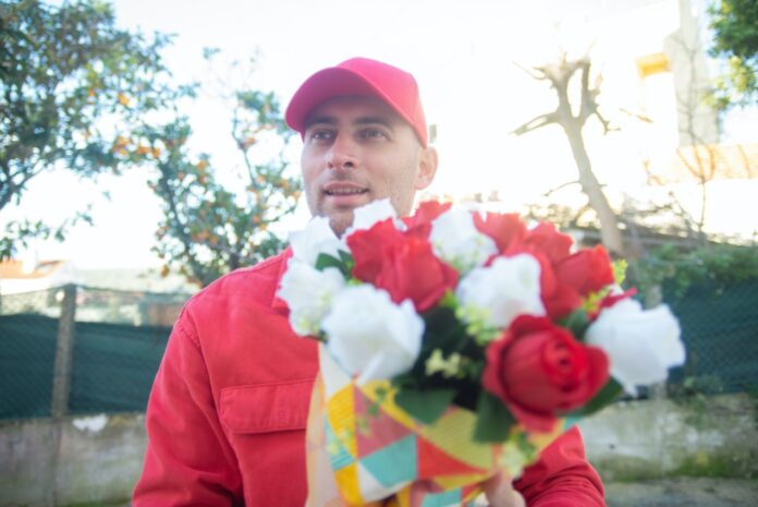 Person with a flower delivery