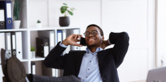 Business Person having fun while working at home