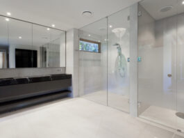 glass shower in bathroom