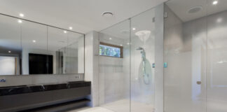 glass shower in bathroom