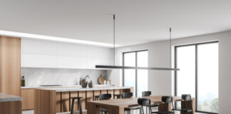 kitchen with LED linear lighting
