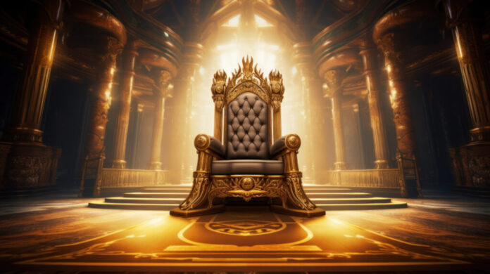 A golden chair in the throne room.