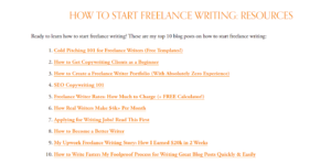 Screenshot of topic clusters of an article written about freelance writing.