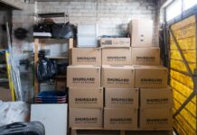 Stacked Storage Boxes in Warehouse Interior