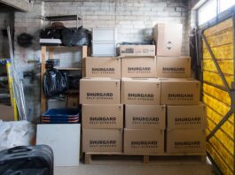 Stacked Storage Boxes in Warehouse Interior