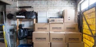 Stacked Storage Boxes in Warehouse Interior